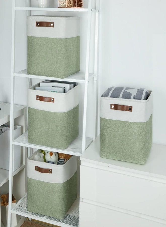 Temary Fabric Storage Bins for Organizing Clothes, Closet Baskets with Handles - Decorative Storage Boxes for Home (White & Green, 12 Inch, 4 Pack) - Image 5
