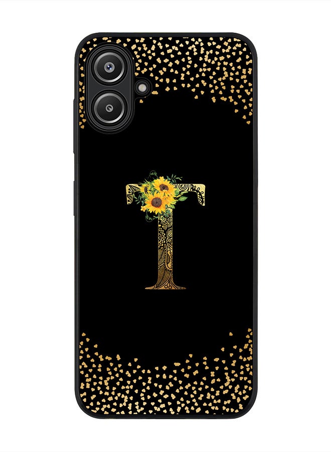 Stylizedd For Samsung Galaxy A06 Case,Slim fit Camera Protection, Shockproof Thin Phone cover - Custom Floral Monogram - T ( Black ) - Image 1