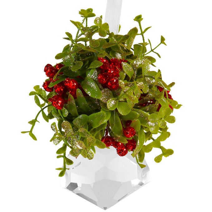 HANGING CRYSTAL MISTLETOE ORNAMENT CHRISTMAS DECOR DOORWAY KISSING CRYSTAL GEM STONE MISTLE TOE JEWEL WITH BERRIES BALL XMAS TREE DECORATION 5