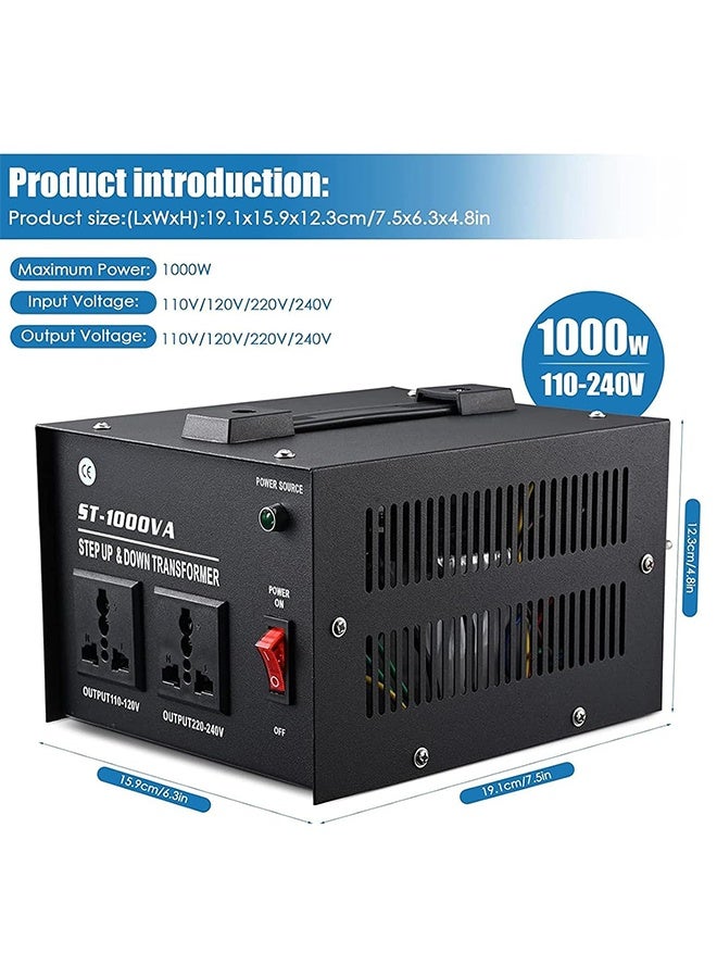 رات سو محول جهد بقدرة 1000 واط، لتحويل بين 110V/120V/220V/240V تصاعديًا وتنازليًا، مزود بمقبس عالمي للاستخدام المنزلي  - Image 5