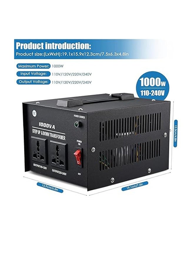 محول جهد بقدرة 1000 واط، لتحويل بين 110V/120V/220V/240V تصاعديًا وتنازليًا، مزود بمقبس عالمي للاستخدام المنزلي - Image 5