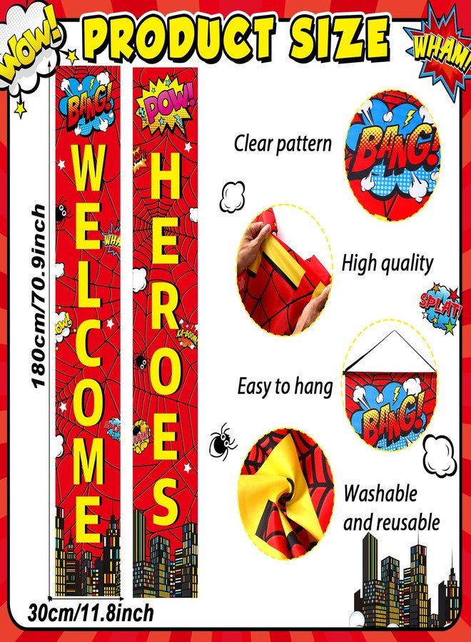 MinFyberd Red Spider Web Door Decorations Welcome Hero Porch Signs Spiders Banners Welcome Hanging Decoration Spider Web Door Banners for Super Fun Hero Party Wall Decor Classroom Outdoor Indoor Sign - Image 2