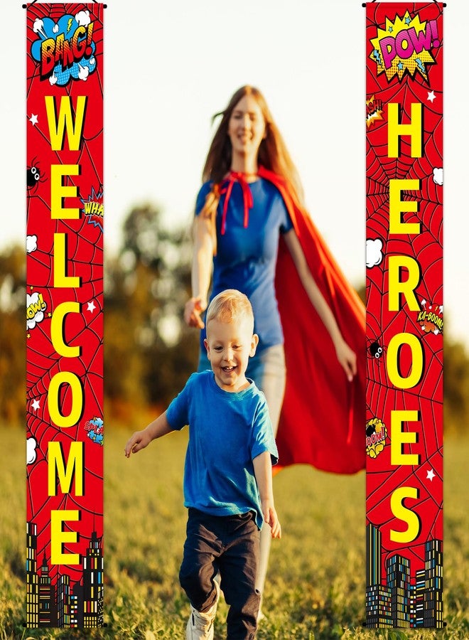 MinFyberd Red Spider Web Door Decorations Welcome Hero Porch Signs Spiders Banners Welcome Hanging Decoration Spider Web Door Banners for Super Fun Hero Party Wall Decor Classroom Outdoor Indoor Sign - Image 4