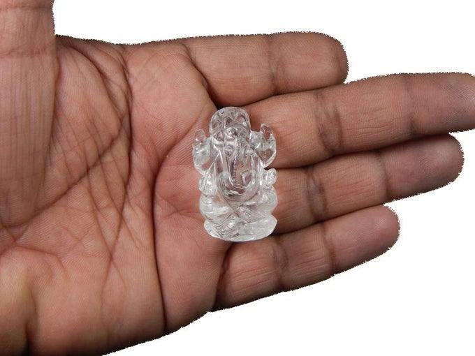 GANESH STATUE NATURAL CRYSTAL QUARTZ GEMSTONE GANESHA SUCCESS AND GOOD LUCK CRYSTAL SCULPTURE POCKET SIZE GANESHA STATUE