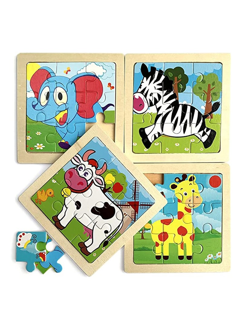 general Wooden Toddle Puzzle Kids Toys Gifts Wooden Puzzles for 1-5 year olds kids 4 pieces animal puzzle set preschool learning toys boys and girls gifts - Image 1