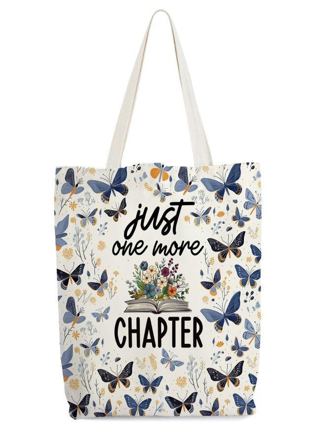 Levitatinyear Floral Book Tote for Women - Just One More Chapter, Canvas Butterfly Library Bag, Reading Shoulder Tote, Gift for Book Lovers, Librarians, Bookworms - Image 1