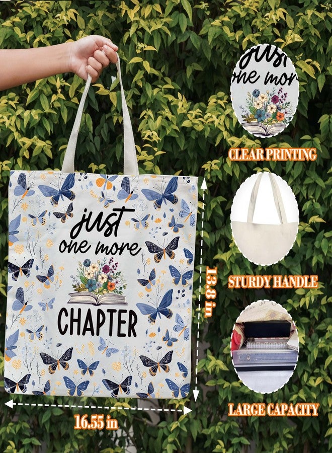 Levitatinyear Floral Book Tote for Women - Just One More Chapter, Canvas Butterfly Library Bag, Reading Shoulder Tote, Gift for Book Lovers, Librarians, Bookworms - Image 2
