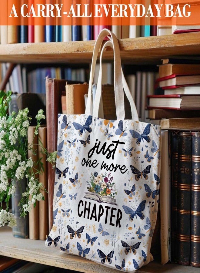 Levitatinyear Floral Book Tote for Women - Just One More Chapter, Canvas Butterfly Library Bag, Reading Shoulder Tote, Gift for Book Lovers, Librarians, Bookworms - Image 4