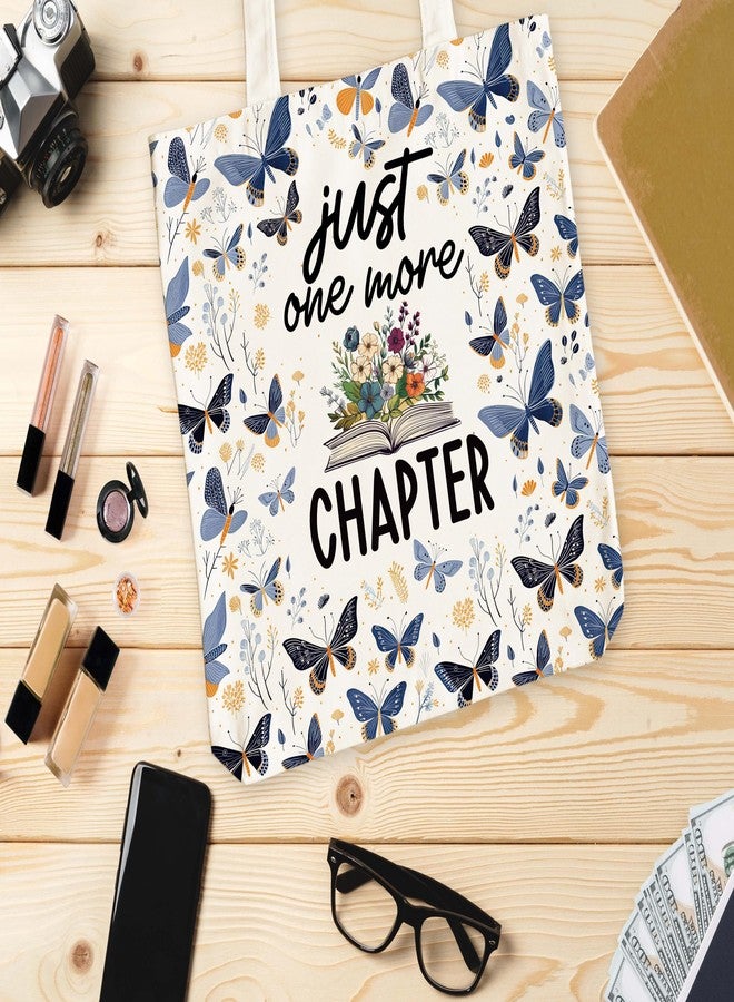 Levitatinyear Floral Book Tote for Women - Just One More Chapter, Canvas Butterfly Library Bag, Reading Shoulder Tote, Gift for Book Lovers, Librarians, Bookworms - Image 3