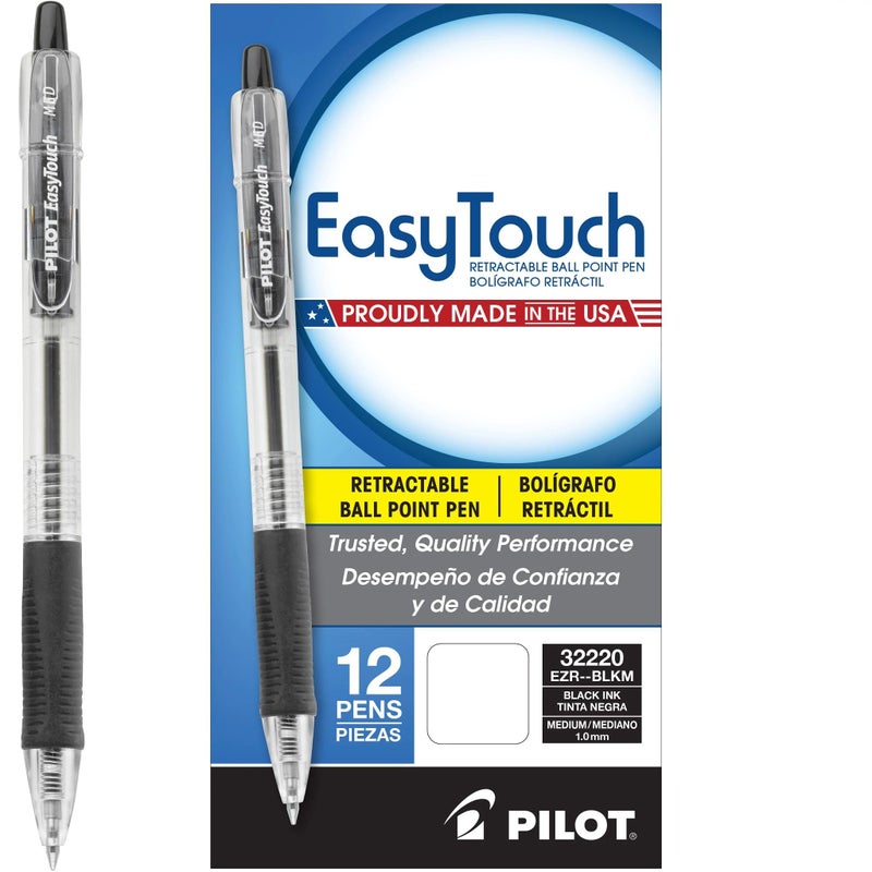 PILOT EasyTouch Refillable & Retractable Ballpoint Pens, Medium Point, Black Ink, 12-Pack (32220) - Image 2