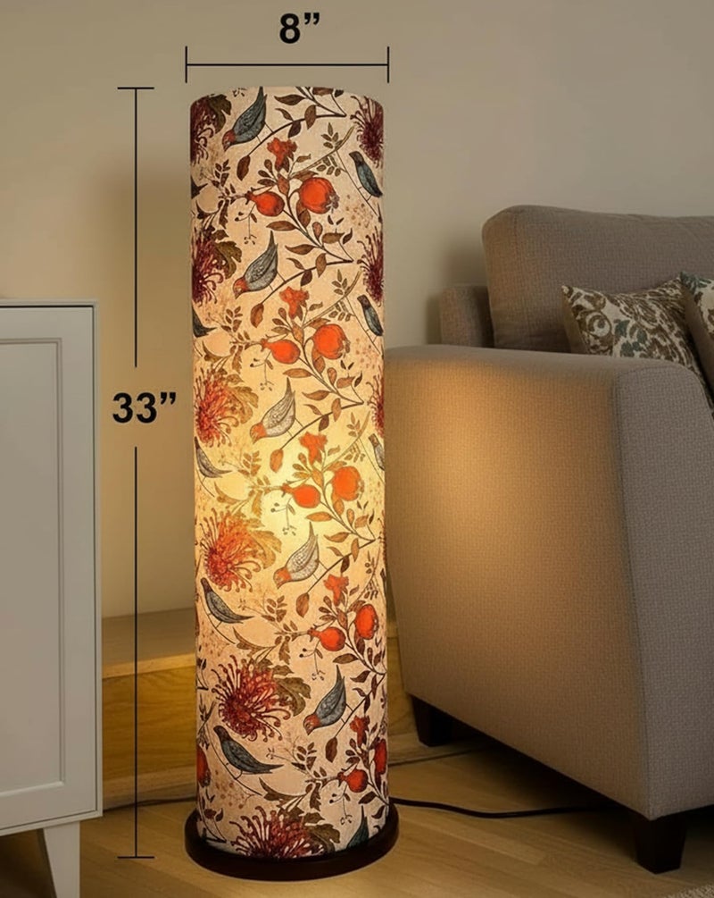 BTR CRAFTS® Wooden Cylinder Floor Lamp with Bird Shade - Decorative Standing Light for Living Room Corner (Bulb Not Included, Natural Wood) - Image 4