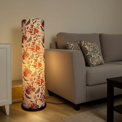 BTR CRAFTS® Wooden Cylinder Floor Lamp with Bird Shade - Decorative Standing Light for Living Room Corner (Bulb Not Included, Natural Wood) - Image 1