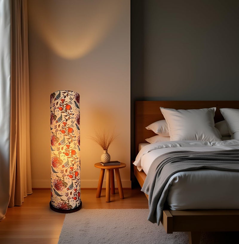 BTR CRAFTS® Wooden Cylinder Floor Lamp with Bird Shade - Decorative Standing Light for Living Room Corner (Bulb Not Included, Natural Wood) - Image 3