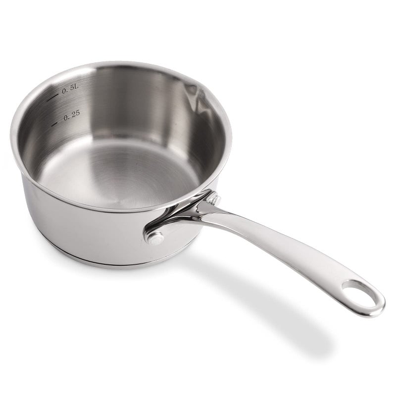 DEAYOU 1810 Stainless Steel Butter Warmer Measuring Pan 05Quart Milk Warmer Pot with Dual Pour Spouts 17OZ Small Sauce Pan for Stove Top Chocolate Melting Coffee Tea Soup Warming