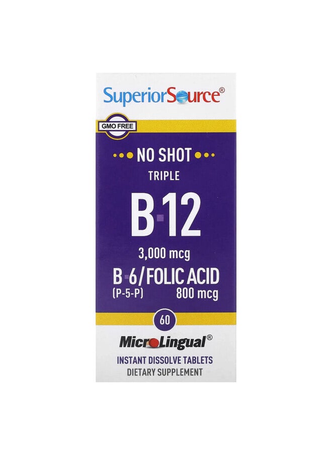 Superior Source Triple B-12, B-6, Folic Acid, 60 MicroLingual Instant Dissolve Tablets  - Image 1