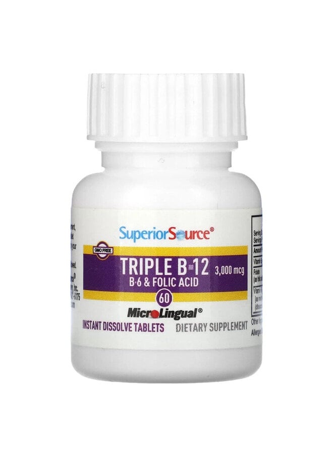 Superior Source Triple B-12, B-6, Folic Acid, 60 MicroLingual Instant Dissolve Tablets  - Image 3