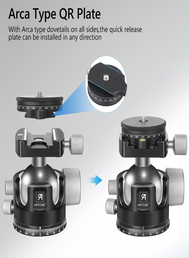 ARTCISE Low Profile Ball Head 55mm Tripod Ball Head KB55 Heavy Duty Tripod Head All Metal CNC Machining with 360° Panoramic Arca Type QR Plate for Tripod, Max Load 88lbs /40kg - Image 4