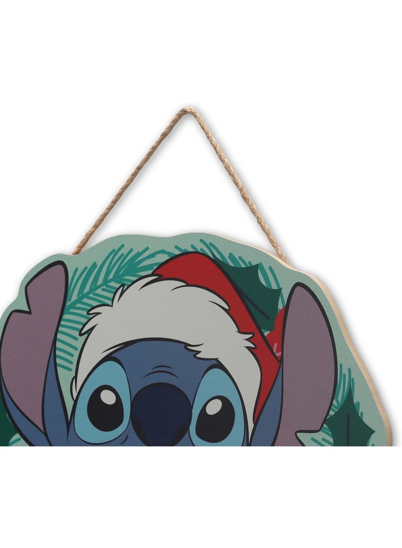Open Road Brands Lilo and Stitch Christmas Wreath Hanging Wood Sign - Fun Stitch Holiday Wall Decor for Home Blue/Green - Image 2