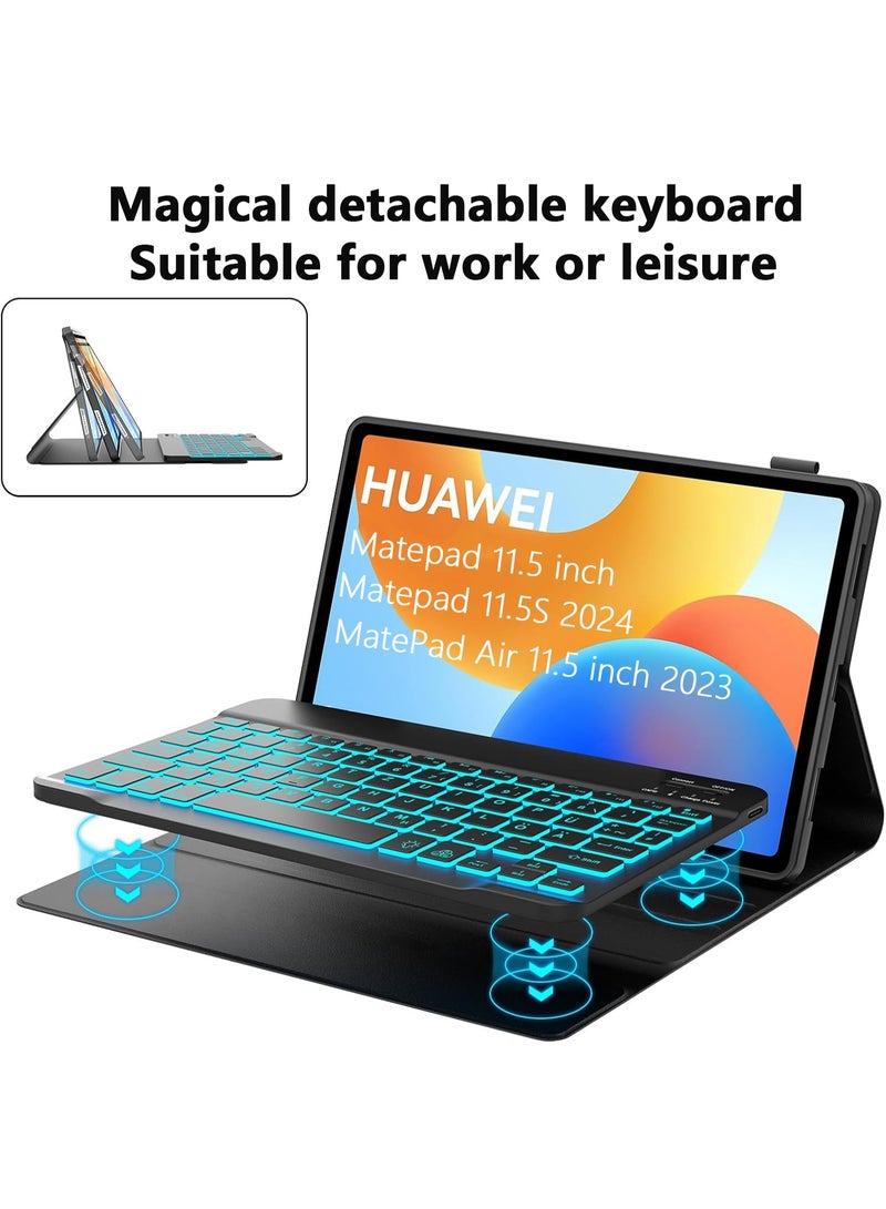 Arabic/English Keyboard Case for Huawei Matepad 11.5 inch/Air 11.5 inch 2023/Matepad 11.5S 2024,  7-Color Backlight, Flip Stand Case with Pencil Holder, wireless keyboard, SAR 40 Gift Wireless Mouse, Black - Image 4