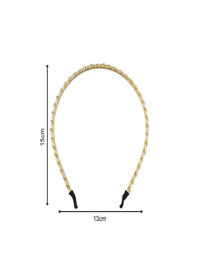 طوق شعر ذهبي من سلسلة أرينديل مزين باللؤلؤ للبنات [AHA325] - Image 4