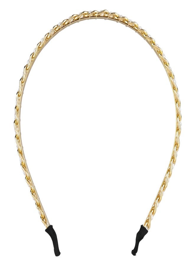 طوق شعر ذهبي من سلسلة أرينديل مزين باللؤلؤ للبنات [AHA325] - Image 1