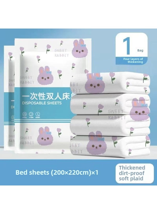 Disposable Bed Sheet Quilt Cover Pillowcase Travel Three Four-piece Set Double Thickened Extra Large Dirty Hotel Sterilization Vacuum Pack-Color:Double Bed Sheet Print [200*220cm] Random Pattern - Image 1