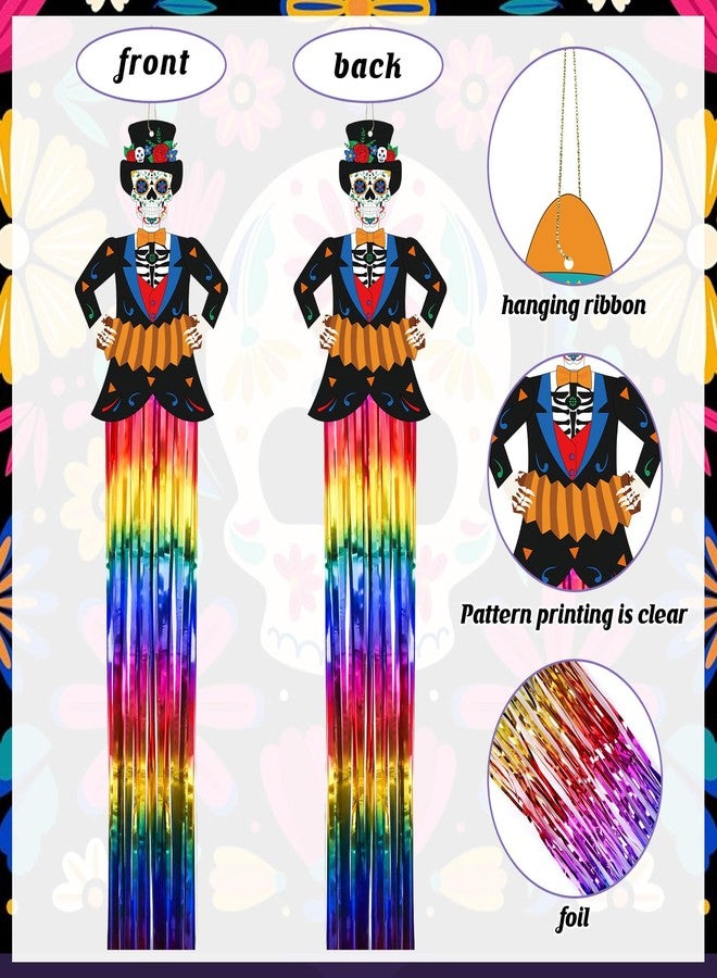MotiMind 29 Pcs Day of The Dead Decorations Sugar Skull Hanging Swirl Decorations Sugar Skull Banner with LED String Lights for Dia De Los Muertos Fiesta Party Supplies(Classic) - Image 3