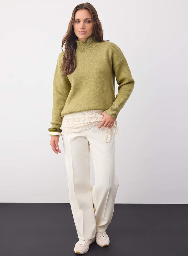 trendyol Wardrobe Essentials Fat Green Wool Blend Wide Fit Soft Textured Knitwear Sweater | - Image 2