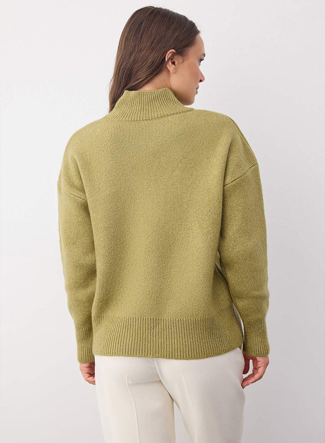 trendyol Wardrobe Essentials Fat Green Wool Blend Wide Fit Soft Textured Knitwear Sweater | - Image 4
