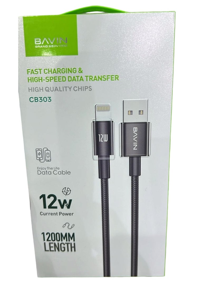 Bavin CB303   PD 12W Fast Charging Data Cable Nylon Braided Cable Wire USB C Type-C To Lightning Supports All Devices 2m Length