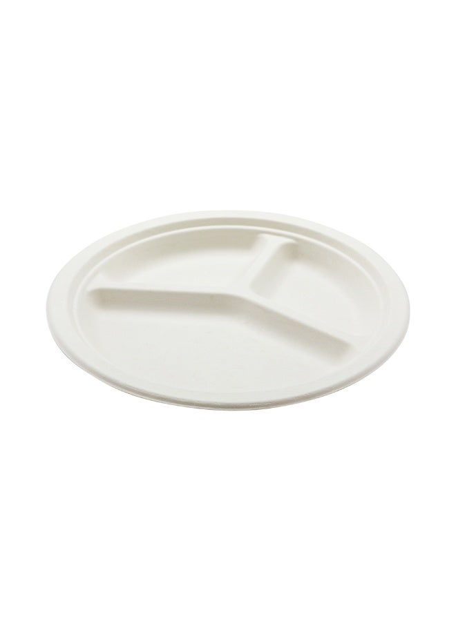 Restaurantware Bagasse Three Compartment Plate, Round Compartment Plate, Party Plate - 10" - Durable All Natural, Premium Disposable Material - 100ct Box - Image 1