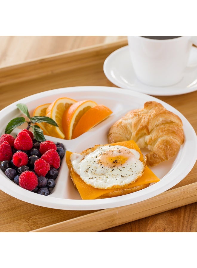 Restaurantware Bagasse Three Compartment Plate, Round Compartment Plate, Party Plate - 10" - Durable All Natural, Premium Disposable Material - 100ct Box - Image 3