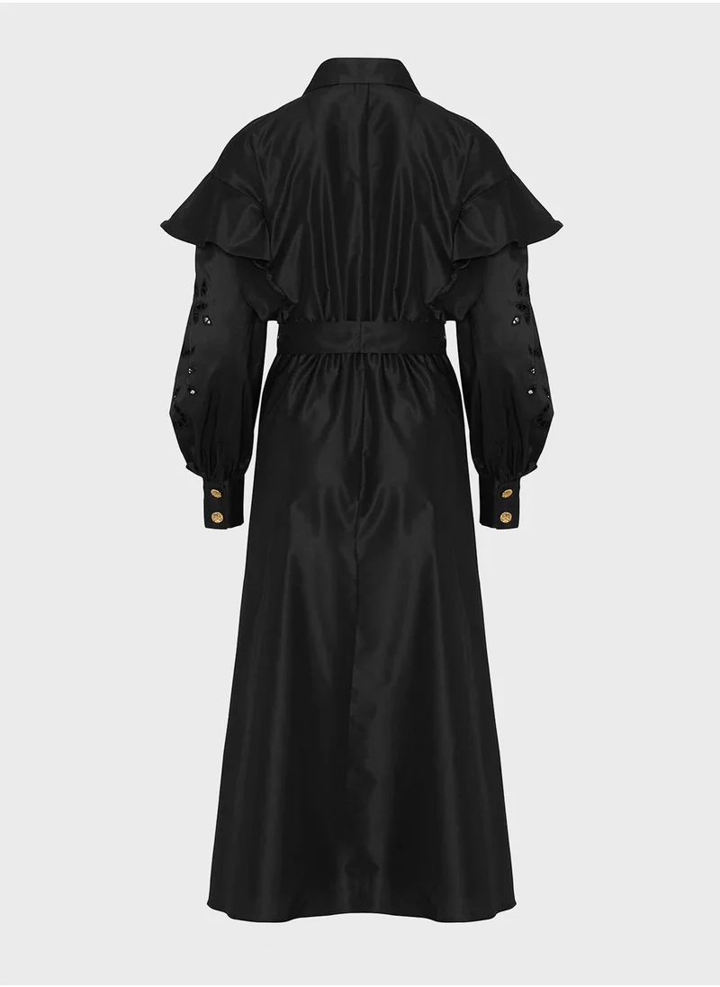 Nocturne Embroidered Detail Ruffle Dress