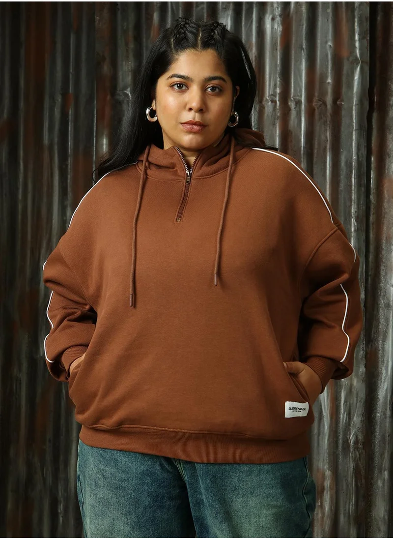 HIGH STAR Women's Brown Cotton Blend Solid Sweatshirt