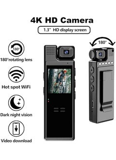 erorex Digital Voice Recorder With 180° Rotating Lens Camera 4K Video Audio Recording Body Cameras 128G Camcorder With Night Vision For Personal Civilians Police Law Enforcement 128G  - Image 2