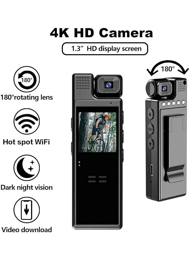 erorex Digital Voice Recorder With 180° Rotating Lens Camera 4K Video Audio Recording Body Cameras 128G Camcorder With Night Vision For Personal Civilians Police Law Enforcement 128G  - Image 2