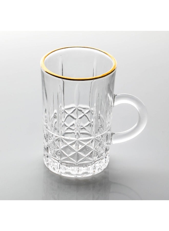 سوليتير طقم بيالات شاي شفافة مصنوعة من الزجاج مكون من 6 بيالات و6 صحون تابعة لها بلون ذهبي - Image 3