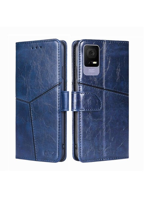 Case Cover For TCL 405 / 406 / 408 Geometric Stitching Horizontal Flip Leather Phone Case Blue