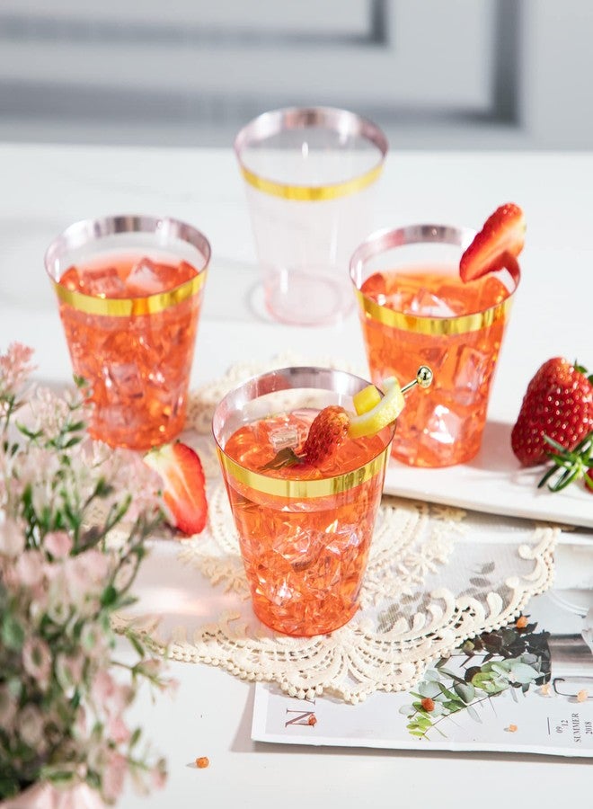 LUODA 150 PCS Pink Plastic Cups,9 oz Clear Disposable Cups with Gold rim, Old Fashioned Tumblers Gold Rimmed Plastic Cups for Party Decorations and Wedding - Image 4