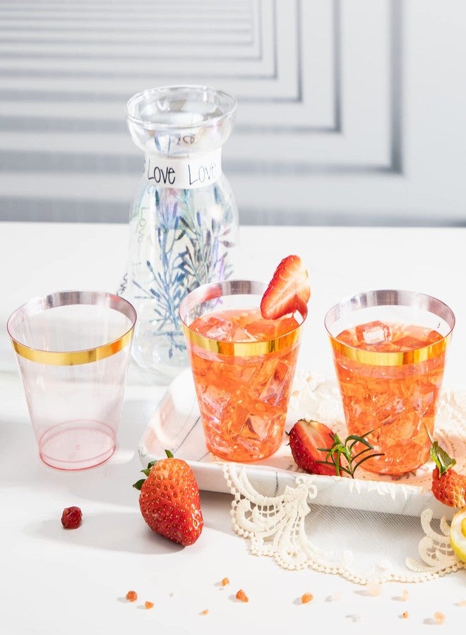 LUODA 150 PCS Pink Plastic Cups,9 oz Clear Disposable Cups with Gold rim, Old Fashioned Tumblers Gold Rimmed Plastic Cups for Party Decorations and Wedding - Image 3