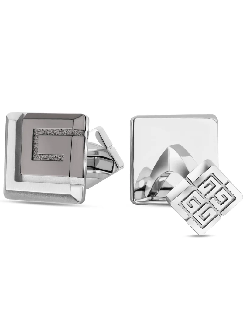 Guy Laroche Guy Laroche Alex Two Tone Silver and Gray Cufflinks for Men