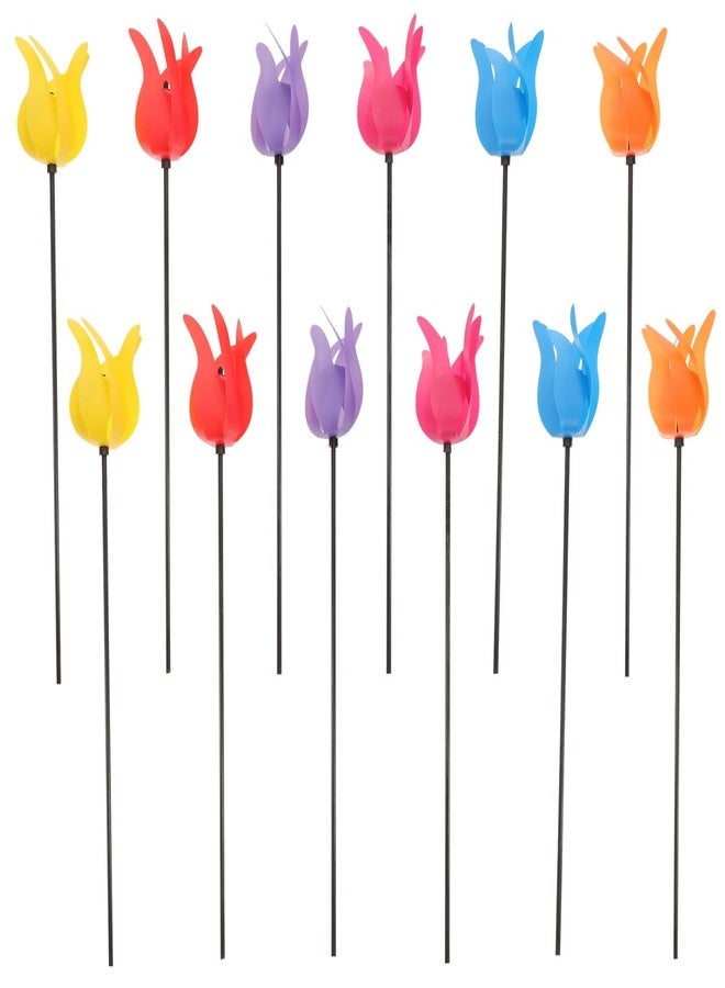 HAKIDZEL Tulip Wind Spinner Outdoor Decorative Windmills 12-Pack Plastic Pinwheels for Garden Yard Lawn Party Kids Play - Image 1
