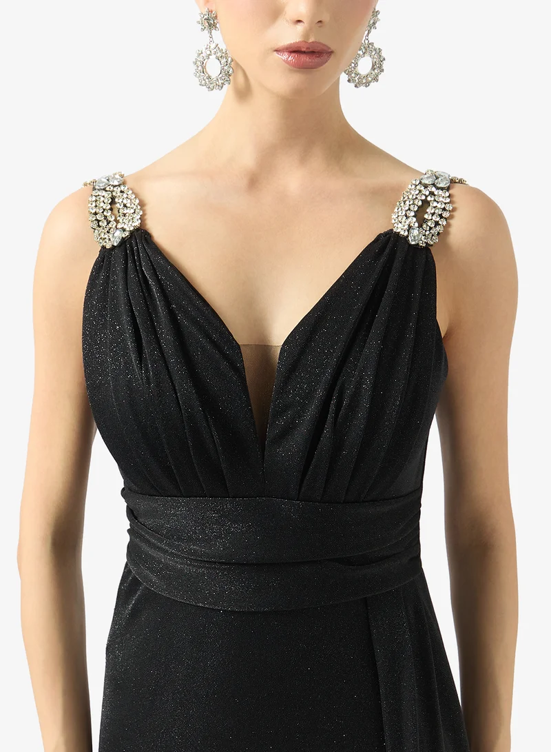 FYOR  V-Neck Embellished Strap Maxi Dress for Women | Best Price UAE