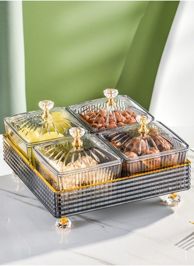 Generic - 4 Candy Food Storage Containers With Lids Airtight Split Sealed Snack Box Covered Dried Fruit Tray Removable Snack Boxes For Nuts Popcorn Dried Fruit Cooked Food (Grey) - Image 1