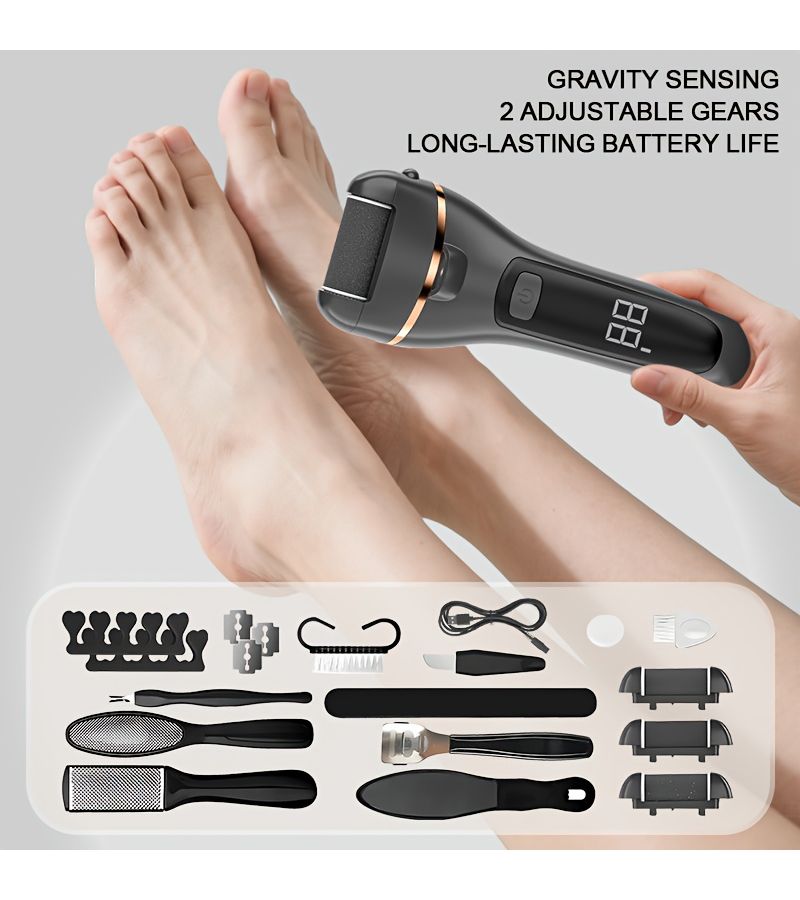 Black Wireless Foot Exfoliator USB Rechargeable Electric Callus Remover with LCD Display - Image 1