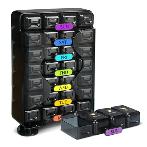 POPCUBE Big Standing Premium Medicine organizer- Medicine organizer box- Medicine Box, 7 days Pill Organizer Box For Home-Pill Case With Large Compartments, Portable for pills & Supplements (Black (Standing)) - Image 1