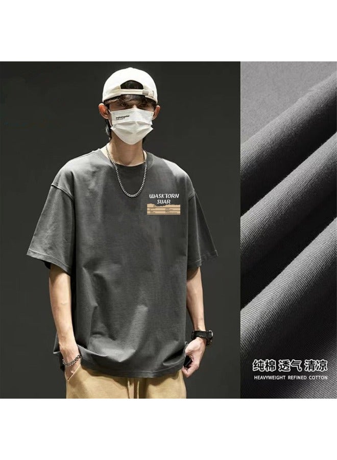 Summer New Youth Trendy Versatile Casual Tops Men's American Printed Retro Short-sleeved Heavy Cotton T-shirts
