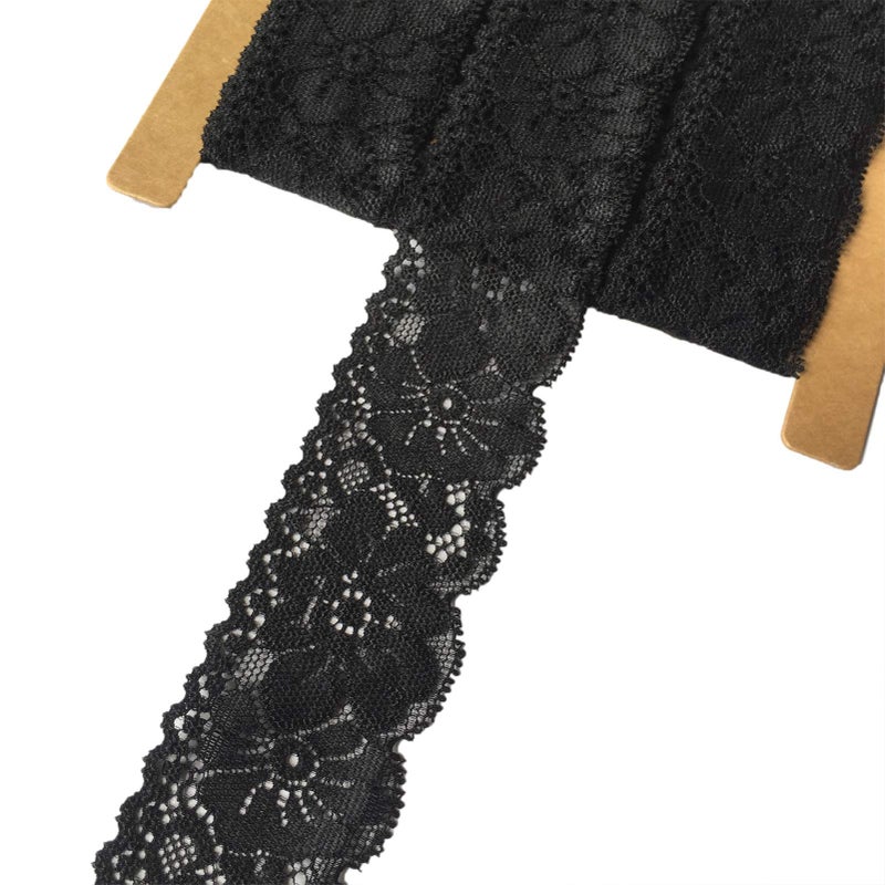 Lace Realm 15 Inch Wide Stretch Floral Pattern Lace Ribbon Trim for Sewing Gift Package Wrapping Floral Designing  Crafts5 Yards 3603 Black