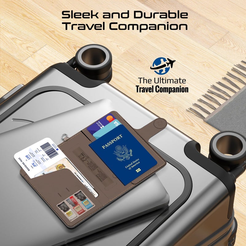 Promate PassMate Smart Leather Passport Holder with RFID Protection, Apple Find My Global Tracker, Wireless Charging, 6-Month Battery, Waterproof Anti-Loss Travel Wallet Organizer Brown - Image 4