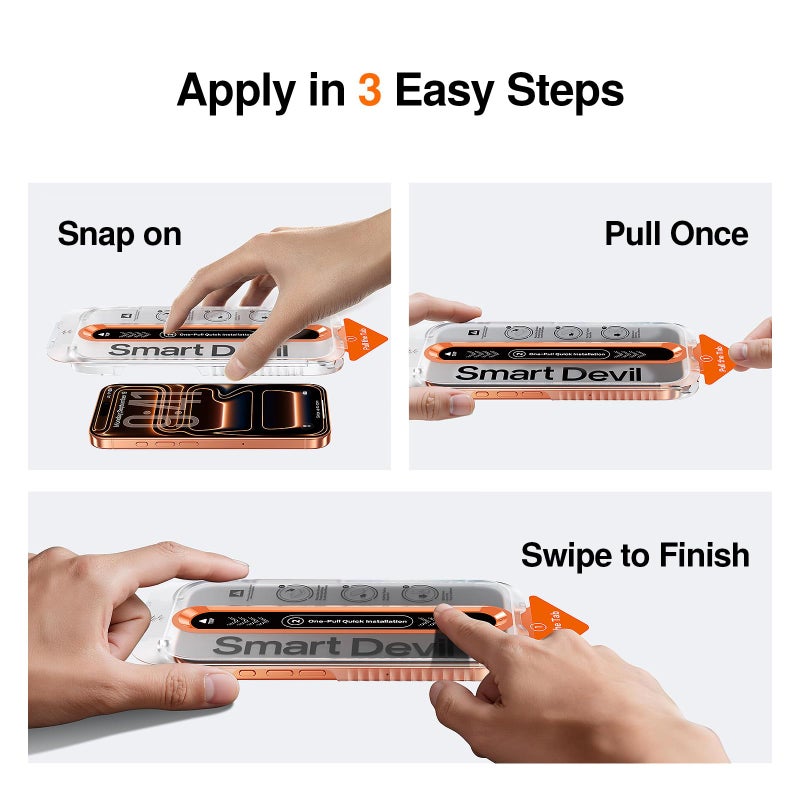 SMARTDEVIL 2 Pack Screen Protector for iPhone 17 Pro, 9H Hardness Military Grade Shatterproof HD Clear Tempered Glass, Easy to Install, Auto Bubble-Free and Dust-Free Box, Case Friendly - Image 2